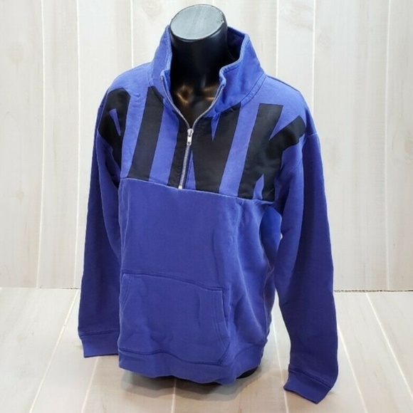 Victoria's Secret PINK NEW Oversized1/4 Zip Sweatshirt Blue Small Pullover - Picture 3 of 7